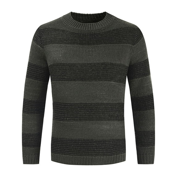 Fall Sweaters for Men Clearance, Autumn Winter New Round Neck Color Matching Personality Trend Men's Striped Sweater
