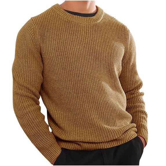 Fall Sweaters for Men Clearance, Knitwear Round Neck Pullover Sweater Casual Solid Color Bottoming Shirt Sweater