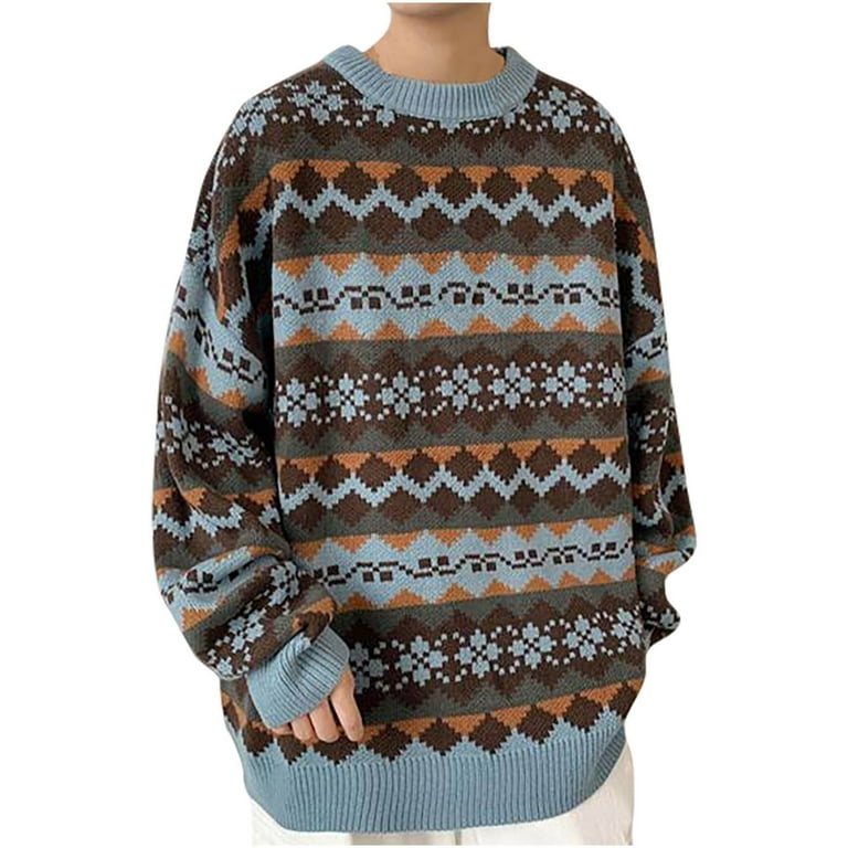 Winter Saving Clearance 2024 Fall Sweaters for Men Clearance Men Casual Pullover Loose Knitted Round Neck Diamond Lattice Sweater Walmart
