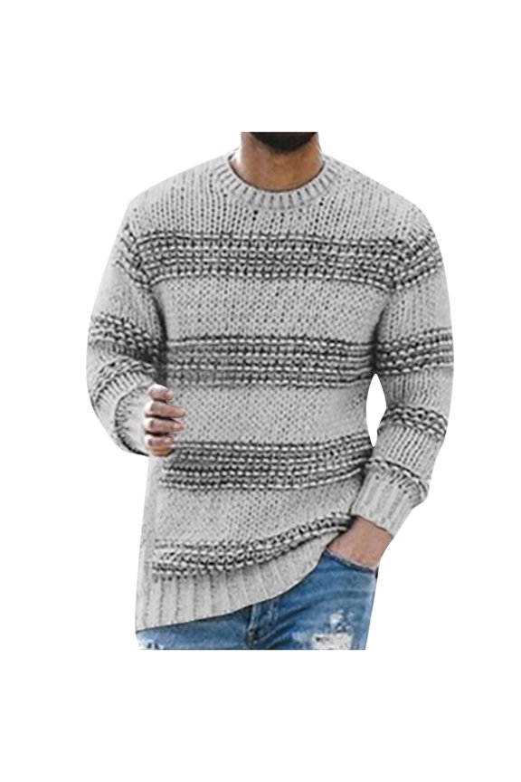 Fall Sweaters for Men Clearance, Men Casual Solid Pullover Round Neck Long Sleeve Ribbed Hem Sweater