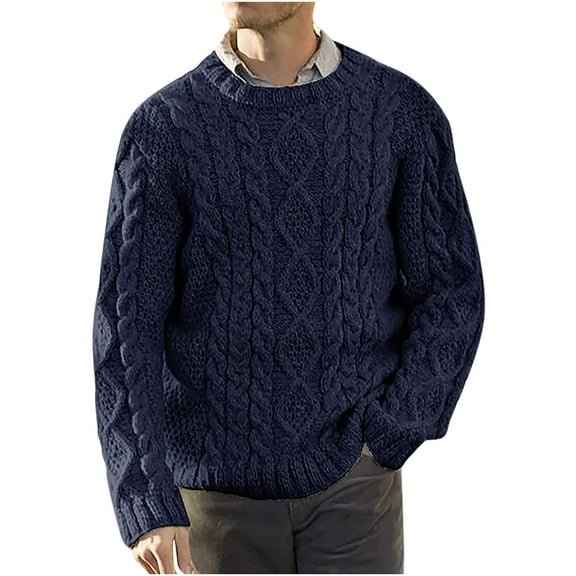 Fall Sweaters for Men Clearance, Men's Round Neck Winter Warm Outdoor Long Sleeve Knitted Sweater Top