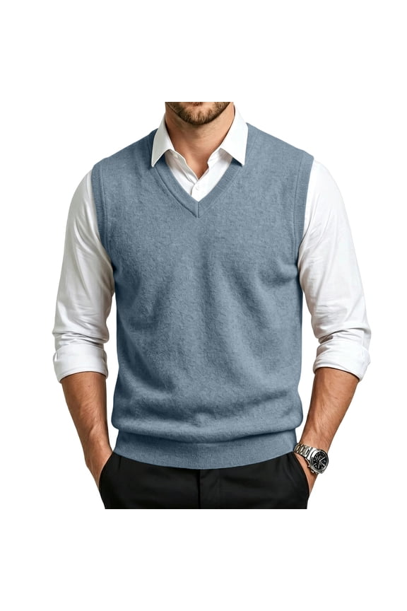 Fall Sweaters For Men V Neck Sleeveless Knit Pullover Vest Regular Fit Elegant Sweater Lightweight Stretchy Layering Office Daily Outfit,Blue M