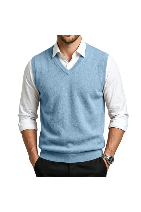 Fall Sweaters For Men V Neck Sleeveless Knit Pullover Vest Regular Fit Elegant Sweater Lightweight Stretchy Layering Office Daily Outfit,Sky Blue L