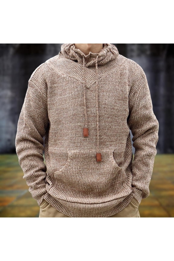 Fall Sweaters for Men with Front Pockets and Drawstring Turtleneck Sweatshirts Mens Casual Pullover Long Sleeve Solid Stretchy Knitted Sweater Shirts