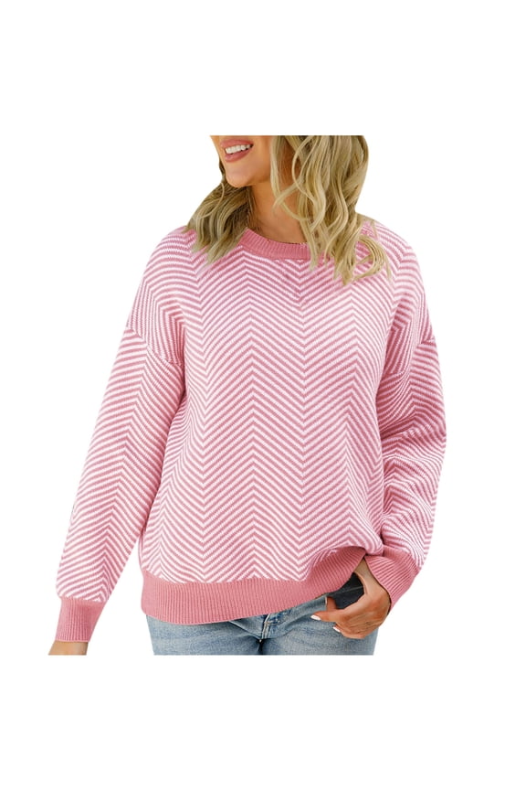 Fall Sweaters for Women Long Sleeve Crewneck Casual Loose Comfy Knit Sweater Tops Soft Pullover Sweater