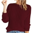 thumbnail image 1 of Fall Sweaters for Women Long Sleeve Crewneck Knit Hollow Out Sweaters Solid Color Casual Comfy Pullover Tops, 1 of 7