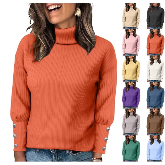 Fall Sweaters for Women 2025 Women's Oversized Chunky Pullover Sweaters Cowl Neck Button Long Sleeve Slouchy Loose Knit Sweater Red M