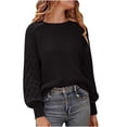 thumbnail image 1 of Fall Sweaters for Women Casual Crewneck Long Sleeve Tops Chunky Cable Knit Sweater Black L, 1 of 3