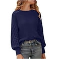 thumbnail image 1 of Fall Sweaters for Women Casual Crewneck Long Sleeve Tops Chunky Cable Knit Sweater Navy M, 1 of 3