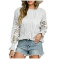 thumbnail image 1 of Fall Sweaters for Women Casual Fashion Solid Hollow Out Pullover Long Sleeve Round Neck Sweater, 1 of 6