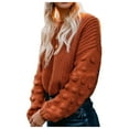 thumbnail image 1 of Fall Sweaters for Women Cozy Thick Cropped Knit Sweaters Puff Sleeves Solid Loose Fit Pullover Top Sweater Red XL, 1 of 4