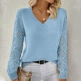 thumbnail image 1 of Fall Sweaters for Women Crochet Knit Pullover Trendy Long Sleeve V Neck Sweater Tops Loose Fall Outfits Sky Blue S, 1 of 7