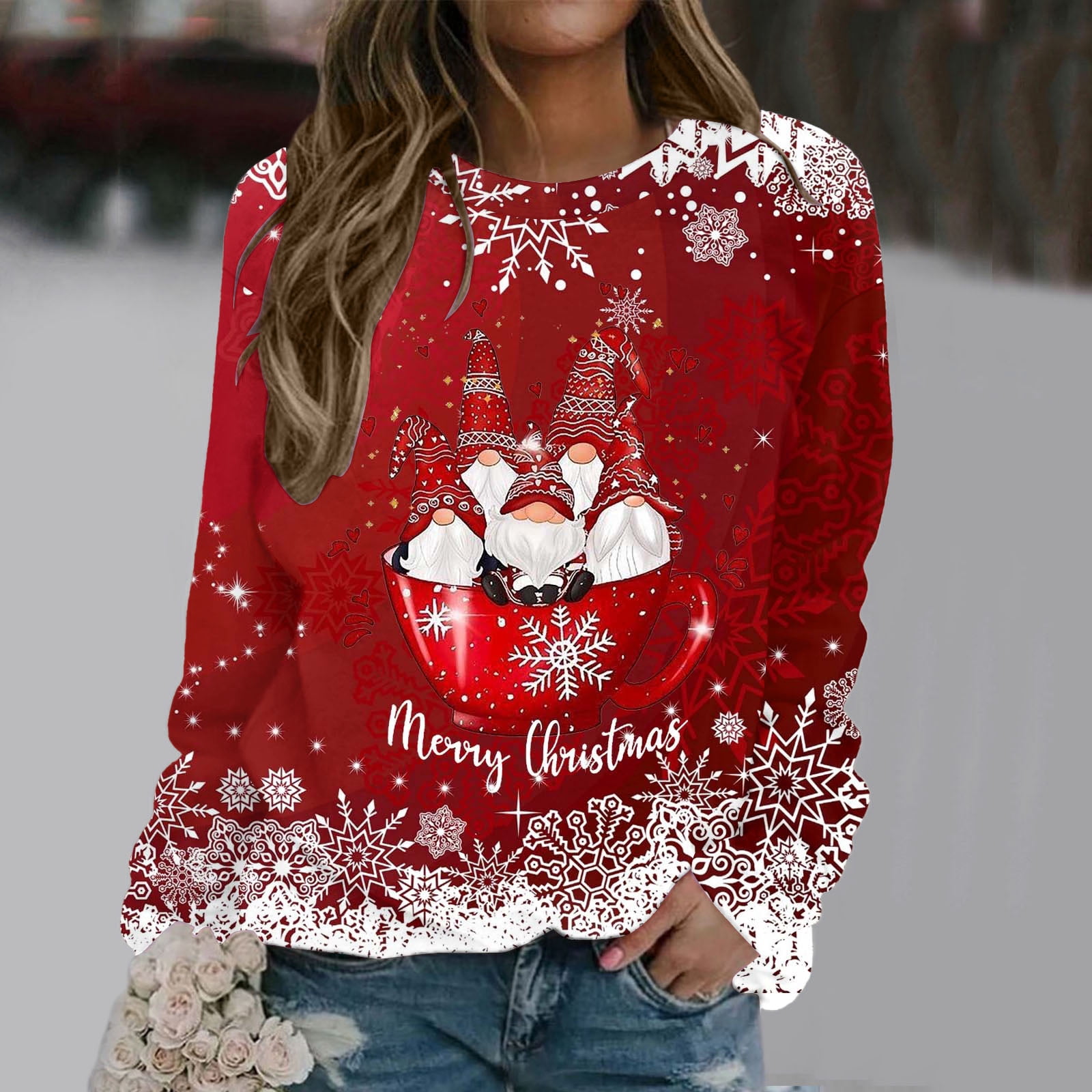 Women's Funny Christmas Sweater - Ugly Holiday Xmas Tree Graphic, Long Sleeve Pullover Sweatshirt For Party, Fall & Winter (Cotton Blend)