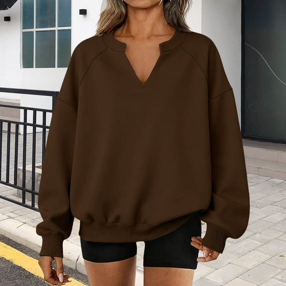 Fall Sweaters for Women Dressy Women's Sportswear With A Large V Neck Casual And Comfortable Autumn Fashion Long Sleeved Top Brown M