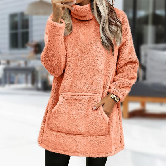 Fall Sweaters for Women Dressy Womens Winter Warm Sweater Winter Coat Thickening Plus Size Coat Casual Plus Size Loose Coat Orange M