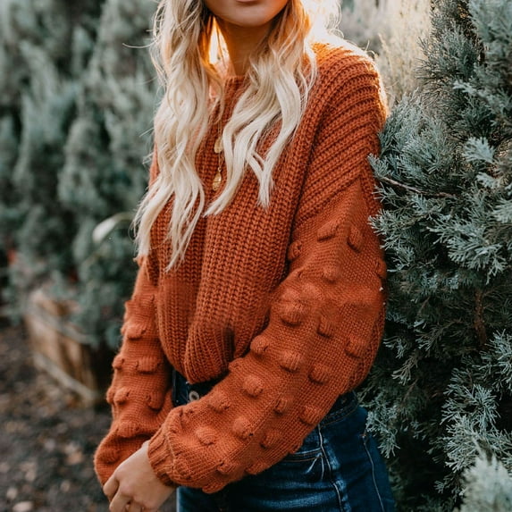 Fall Sweaters for Women Solid Color Crew Neck Cropped Sweaters Thick Loose Fit Fall Long Sleeve Pullovers Top Winter Clothes