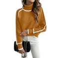 thumbnail image 1 of Fall Sweaters for Women Trendy Cute Cozy - Long Sleeve Colorblock Knitted Pullover Tops Caramel Color M, 1 of 7