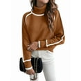 thumbnail image 1 of Fall Sweaters for Women Trendy Cute Cozy - Long Sleeve Colorblock Knitted Pullover Tops Dark Brown S, 1 of 9