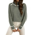 thumbnail image 1 of Fall Sweaters for Women Trendy Cute Cozy - Long Sleeve Colorblock Knitted Pullover Tops  Green S, 1 of 6