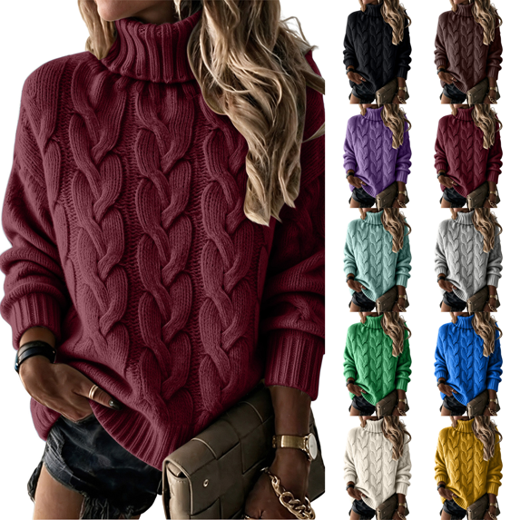 Fall Sweaters for Women Turtleneck Cable Knit Pullover Tops Fall Winter Soft Cozy High Neck Chunky Cable Knit Jumpers Long Sleeve Clothes