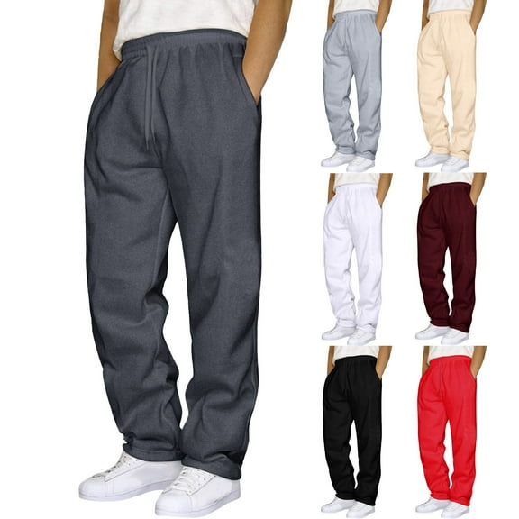 Fall Sweatpants for Men Elastic Waist Drawstring Lounge Pants with Pockets Loose Fit Casual Trousers Running Sports Clothes for Daily Wear