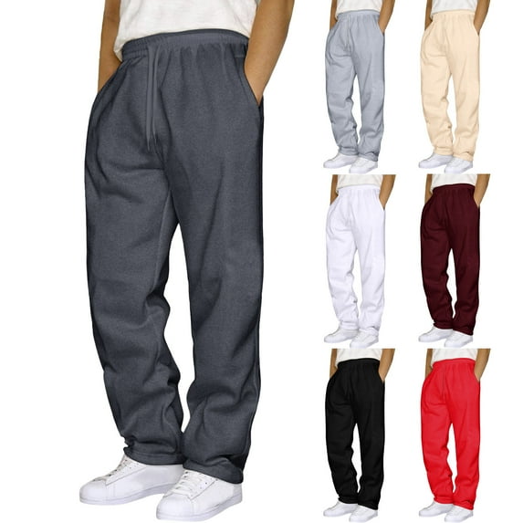 Fall Sweatpants for Men Elastic Waist Drawstring Lounge Pants with Pockets Loose Fit Casual Trousers Running Sports Clothes for Daily Wear