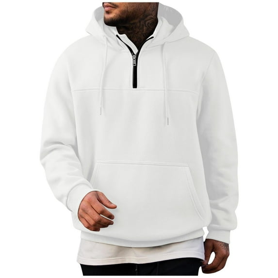 Fall Sweatshirt Men's Casual Sports Loose Hoodie Quarter Zipper Pullover Men's Hoodie Oversized Tops Fall Solid Color Clothes for Men Drawstring Pullover Cozy Zipper Comfortable Hoodie