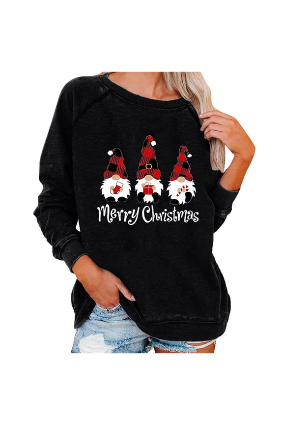 Fall Sweatshirt for Women Merry Christmas Sweatshirt Cute Gnome Print Sweatshirt Comfort Trendy Sweatshirt Pullover Women Sweaters Cheap