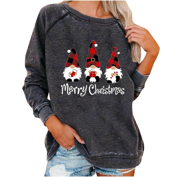 Fall Sweatshirt for Women Merry Christmas Sweatshirt Cute Gnome Print Sweatshirt Comfort Trendy Sweatshirt Pullover Women Sweaters Cheap