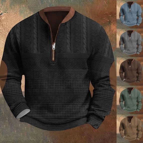 Fall Sweatshirt for Men Quarter Zipper Sweatshirt No Hood Man Loungewear 1/4 Zip Long Sleeve Cold Weather Polo Sweaters Blue 3XL