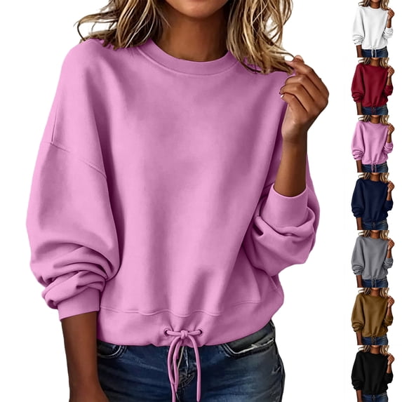 Fall Sweatshirt for Women Casual Long Sleeved Sweatshirt Solid Color Fashionable Loose Oversized Pullover Fall Outfits