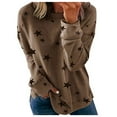 thumbnail image 1 of Fall Sweatshirt under $10 Women Trendy Graphic Long Sleeve Round Neck Loose Pullover Blouse,AW4-Khaki,X-Large, 1 of 7