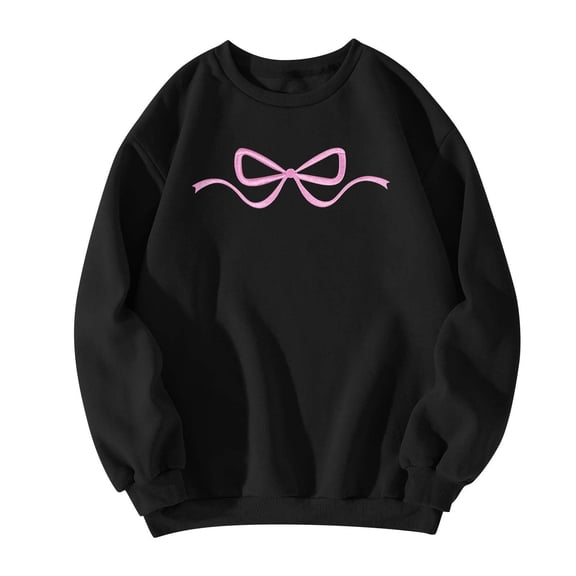 Fall Sweatshirts For Women Bow Print Long Sleeve Pullover Sweatshirt For Soft Crewneck Casual Fall Winter Fashion