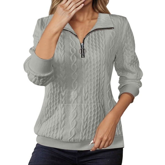 Fall Sweatshirts For Women Crewneck Long Sleeve Shirts Casual Tops Lightweight Pullover Sweatshirts Solid Color Half Zip Hoodless With Pockets