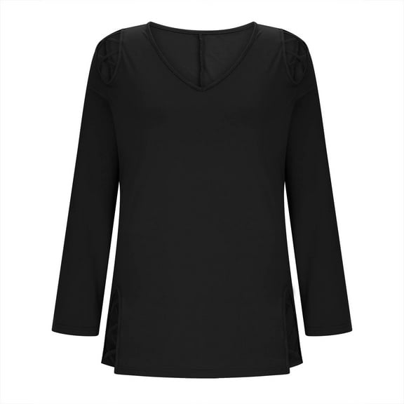 Fall Sweatshirts, Plus Size Shirt for Women Casual Long Sleeve Cross Hallow Out Top Soft Lightweight Basic Shirts Fall Tunics for Women