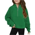 thumbnail image 1 of Fall Sweatshirts for Teen Children Long Sleeve Half Zipper Fleece Tops Loose Fashion Pocket Thumb Holes Blouse Soft Lightly Round Neck Sweatshirt Size 5-14Y for Children Kids, 1 of 4
