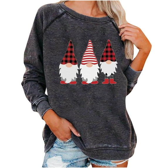 Fall Sweatshirts for Women Leopard Print Gnome Christmas Shirt Vintage Holiday Sweatshirt Cute Graphic Sweatshirts Women Sweaters Cheap