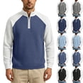thumbnail image 1 of Fall Sweatshirts for Men Color Block Waffle Knit Sweater Loose Casual Half-Zip Stand Collar Long Sleeve Shirt Pullover for Any Occasion, 1 of 8