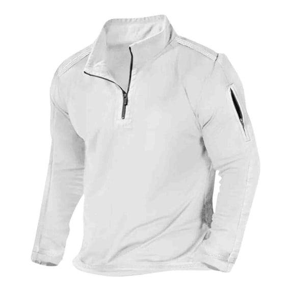 Fall Sweatshirts for Men Zip up White Leisure Long Sleeves Stand Collar Solid Color Zipper Pocket Plus Size Hoodless XL
