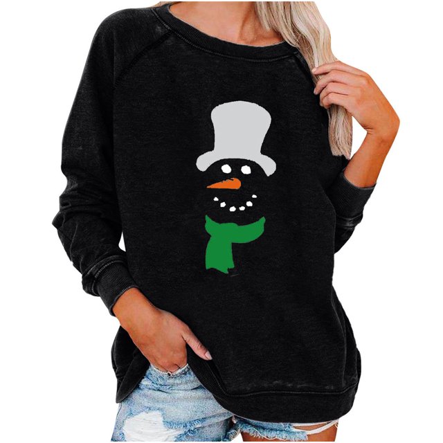 Fall Sweatshirts for Women 2022 Christmas Snowman Print Top Long Sleeve Round Neck Sweatshirt