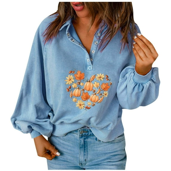 Fall Sweatshirts for Women Heart Leaves Print Fall Pullover Thanksgiving Pumpkin Print Sweatshirt Pullover Tops Women Sweaters Cheap