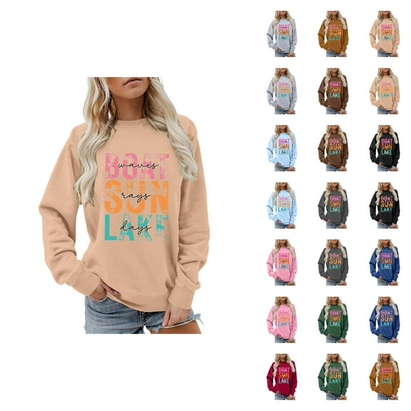 Fall Sweatshirts for Women 2025 Boat Waves Sun Rays Lake Days Sweatshirt Long Sleeve Crewneck Graphic Pullover Tops