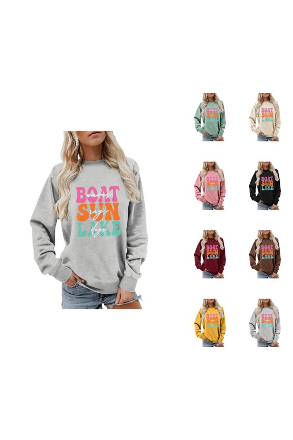 Fall Sweatshirts for Women 2025 Boat Waves Sun Rays Lake Days Sweatshirt Long Sleeve Crewneck Sweatshirt Pullover Tops