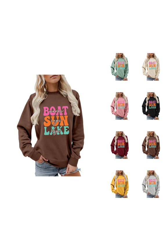 Fall Sweatshirts for Women 2025 Boat Waves Sun Rays Lake Days Sweatshirt Long Sleeve Crewneck Sweatshirt Pullover Tops