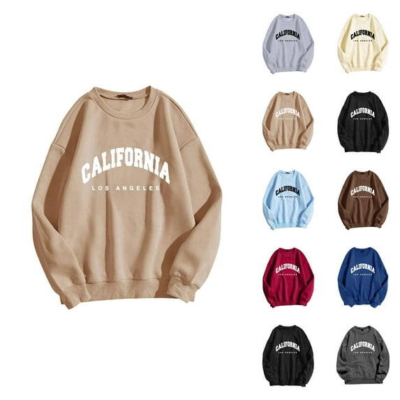 Fall Sweatshirts for Women 2025 California Los Angeles Sweatshirt Long Sleeve Crewneck Sweatshirt Pullover Tops