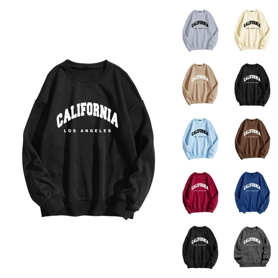 Fall Sweatshirts for Women 2025 California Los Angeles Sweatshirt Long Sleeve Crewneck Sweatshirt Pullover Tops