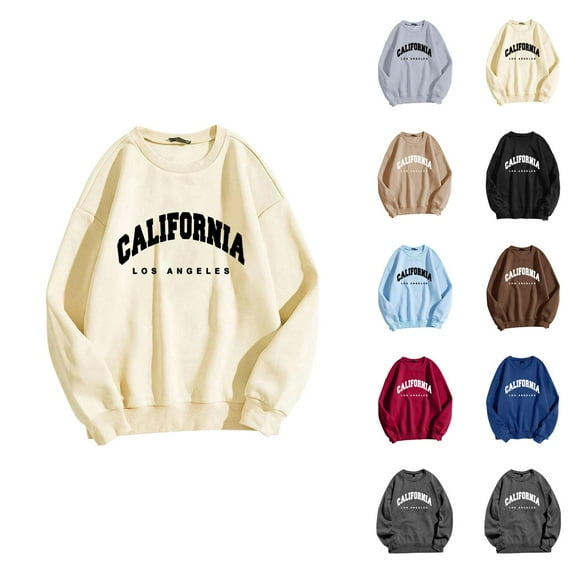 Fall Sweatshirts for Women 2025 California Los Angeles Sweatshirt Long Sleeve Crewneck Sweatshirt Pullover Tops