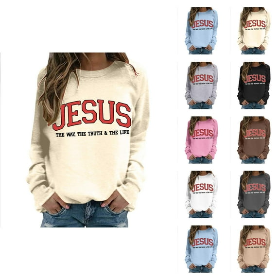Fall Sweatshirts for Women 2025 Jesus Christian Sweatshirt Long Sleeve Crewneck Graphic Sweatshirt Pullover Tops