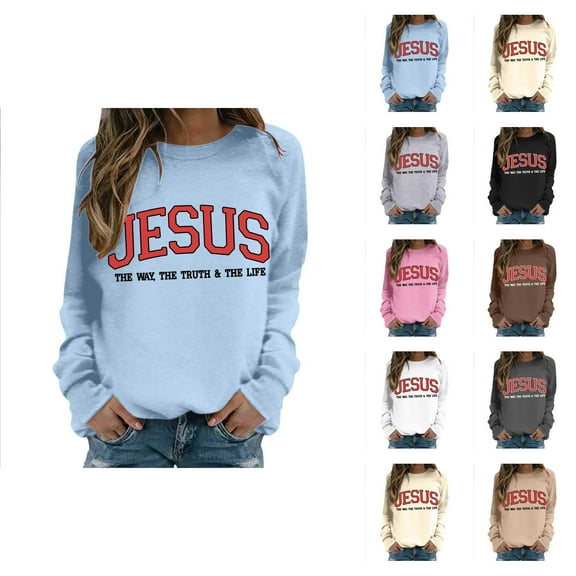 Fall Sweatshirts for Women 2025 Jesus Christian Sweatshirt Long Sleeve Crewneck Graphic Sweatshirt Pullover Tops