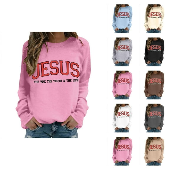 Fall Sweatshirts for Women 2025 Jesus Christian Sweatshirt Long Sleeve Crewneck Graphic Sweatshirt Pullover Tops